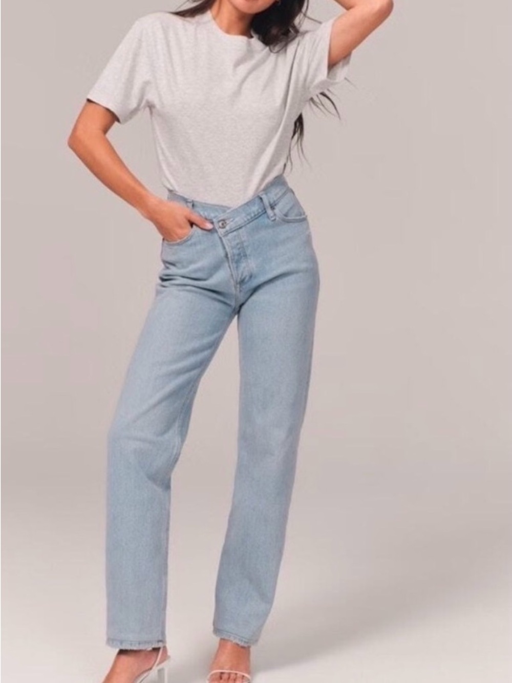 Abercrombie & Fitch Criss-Cross Waist High Rise Straight Jeans Curve love
